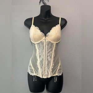 Victorias Secret Corset Sheer Top Garter Bustier Ivory Lace 36C Sexy Lingerie